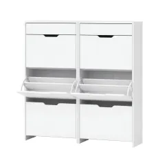 Artiss 2x Shoe Cabinet Organiser 3 Flip Drawer High Gloss White