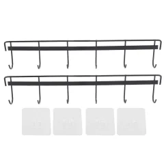 2pcs Wall Mounted Coat Rack Stainless Steel Wall Hanging Coat Hook Rail with 6 Hooks for Clothes Towel Hat 6 Hooks 2 Black