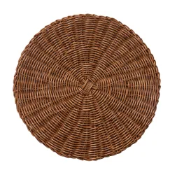 Round Woven Placemats, Non Slip Heat Resistant Plastic Table Mats, Table Placemat For Household Use, Round Rattan Placemats, Brown, 35.6 cm
