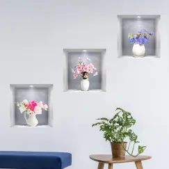 3D Vase Wall Stickers White Vases Daisy Flower Wall Decal DIY Rose Floral Wall Decor Removable Waterproof Wall Art  (Vase Daisy)