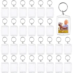 Photo Keychain - 30 Pieces - Empty Photo Frame Keychains - Transparent Clear Acrylic Keychains - Transparent - Small Photo Frames - Holds personalized, custom, and passport-sized photos measuring 1.57" x 2.2"