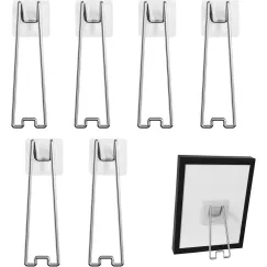 6 pieces - Photo Frame Stand - 13 cm - Photo Stand - Stainless steel photo frame stands - photo frame easel holder - self-adhesive photo stand - display stand - storage rack - hook - suitable for photo frames of 15-26 cm - silver