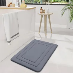 Grey  Geometric Pattern, Soft Lightweight Skin-Friendly, Bathroom Accessory, Toilet Anti-Slip Mat, Bathroom Mat, Machine Washable, Suitable for Shower Room, Bathroom Doorway, Bedroom Room Decoration, Modern Bath Mat, Durable Bathroom Floor Mat