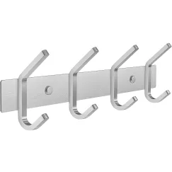 Brushed Nickel Coat Rack Wall Mount with 4 Double Hooks for Hanging Stainless Steel Rustic Coat Hooks – Clothes,Towel Wall Hooks