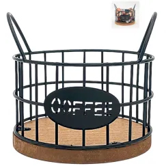Storage basket - Storage rack - Coffee capsule storage rack - Fruit basket - Home storage accessories - Wooden base - Suitable for home, coffee bars, and offices - Black - 13*13*12 cm