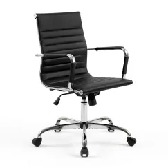 Artiss Office Chair Conference Chairs PU Leather Mid Back Black