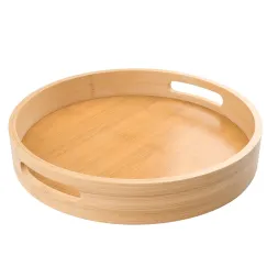 12 inch Round Serving Wooden Tray with Handles, Bamboo Decorative Tray Serving for Serving Beverages & Food on Bar Living Room Home Dining Table.