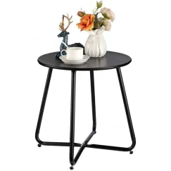 Outdoor Metal Side Table – Rust-Resistant Patio Small Round End Table, Accent Coffee Table for Balcony, Garden, Porch, Living Room & Bedroom – Lightweight Portable Plant Stand, Black
