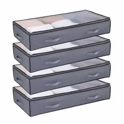 Under Bed Storage with Clear Lids, 996 x 500 x 180 mm, 90L Large Underbed Clothes Storage Containers, Low Profile Under Bed Drawer Shoe Organizer Bins Box for Blanket Shoe Bedroom, 4 Pack