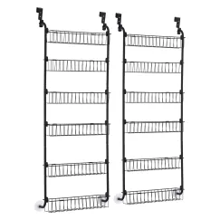 Artiss 2x Over Door Storage Pantry Organiser 6-Tier Metal Hanger Hook Black