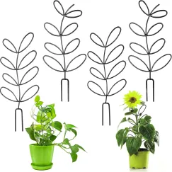 4 Pcs Small Metal Trellis for Potted Plants,Indoor Plants Trellis for Climbing,Leaf Shapes Mini Plant Trellis Support Stake House Plant Trellis for Garden Potted, Hoya, Pothos, Flower, Monstera(Black)