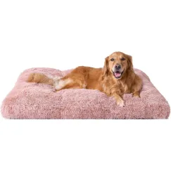 Fluffy Dog Crate Bed for Extra Large Dogs, Plush Faux Fur Pad, Calming Anti Anxiety XL Bed for Crate, Washable Soft Warm Dog Mat with Non-Slip Bottom - Pink - Size 41.3"L x 27.5"W