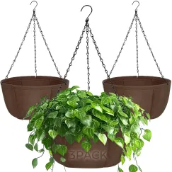 Hanging Planters for Outdoor Plants, 3 Pack 10 Inch Hanging Baskets for Plants Outdoor with Rustproof Chain, Fabric Hanging Pots for Plants, Hanging Planter for Balcony Porch Deco