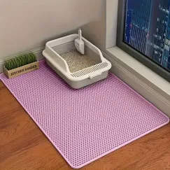 Double-Layer Honeycomb Cat Litter Mat – Waterproof, Slip-Resistant, Leak-Proof, and Easy-Clean Pet Mat for Litter Box Area, Odor-Free and Durable with 6 Vibrant Colors Available (2XL, Pink)