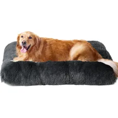 Fluffy Dog Crate Bed for Extra Large Dogs, Plush Faux Fur Pad, Calming Anti Anxiety XL Bed for Crate, Washable Soft Warm Dog Mat with Non-Slip Bottom - Dark Gray - Size 44"L x 33"W