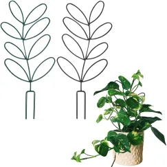 2Pack Indoor Plant Trellis Metal Wire Garden Trellis ，Small Climbing Leaf Shape Trellis for Garden Potted Plant Houseplant(Green)