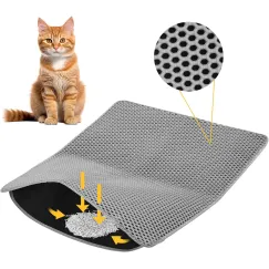 Cat Litter Mat ，60x45cm Double-Layer Honeycomb Design, Waterproof & Urine-Proof, Traps Litter to Keep Floors Clean(Gray)
