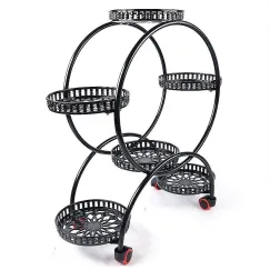 6 Pot Plant Stand with Wheels 4 Tier Rolling Plant Shelf Flower Display Rack Black