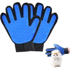 Pet Glove - Brush Glove For Dogs And Cats - Glove Brush - Grooming Gloves - Grooming Brush For Pets - For Cat Dog Horse Rabbit Animal - Blue - 1 Pair