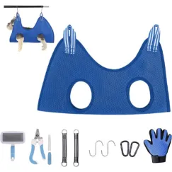 Cat, Dog Hanging Bag - 11-Piece Pet Grooming Hammock - For Easy Nail Trimming - Size S - Pet Hammock - Pet Grooming - Pet Care Hammock - Pet Nail Trimming Harness - 57x44.5 Cm - Blue