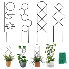 Plant Trellis for Climbing Plants Indoor, 15.94Inch Small Garden Metal Houseplant Trellis for Potted Plants Outdoor 4 Patterns