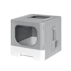 i.Pet Cat Litter Box Large Tray Kitty Toilet Enclosed Hooded Foldable Cat Litter Box Scoop Grey