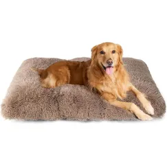 Fluffy Dog Crate Bed for Extra Large Dogs, Plush Faux Fur Pad, Calming Anti Anxiety XL Bed for Crate, Washable Soft Warm Dog Mat with Non-Slip Bottom - Camel - Size 23.6"L x 17.5"W