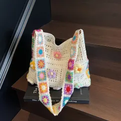 Hollow Out Knit Tote Bag for Women, 2026 New Yarn Woven Beach Bag, Large Capacity Casual Shoulder Bag, Perfect Spring Summer Mother’s Day Gift