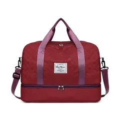 Luxury Duffle Bag Oversized Duffle Travel Bag Gym Bag Multiple Compartments Wet - Burgundy - Size 01