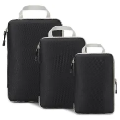 3pcs Compression Packing Cubes Suitcase Organiser Luggage Storage Bags - Black