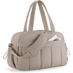 Gym Bag for Woman, 24L Carry on Travel Duffle Bag with Wet Pocket, Water Resistant Weekender Bags for Sports, Trips, Camel