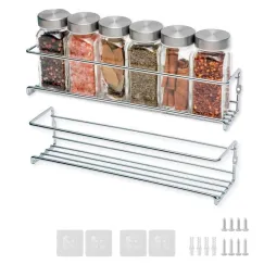 2-Piece Stainless Steel Spice Rack Wall Mounted for Home Organization, Silver