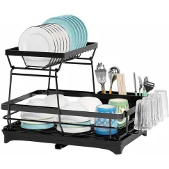 CARLA HOME 2-Tier Dish Drying Rack for Kitchen Counter with Drainboard, Utensil Holder, Cup Rack & Cutlery Organizer