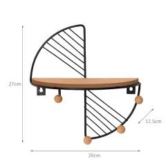Floating Shelves Wall Mounted Half Round Wall Shelf Wood and Metal Semi-Circle Wall Hanging Shelf Decorative Shelves