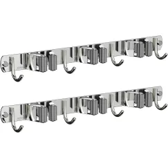 2 Pack Mop and Broom Holder Wall Mount, Non-slip Broom Hanger, Heavy Duty Mop Broom Organizer for Kitchen Garden Garage Laundry Room Wall Decor Organization and Storage Silver 3R4H