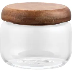 Glass Food Storage Container with Wooden Lids Small Coffee Jar Sugar Canister Airtight Food Storage Container Coffee Container for Nut Spice Candy Loose Tea（9.5*8cm）