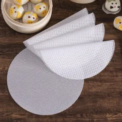 8 pieces Silicone Steam Mat - 32 cm - Reusable - Baking Mats - With Non-stick Coating - Steam Paper - For Dumplings, Buns, Dim Sum - Round - White