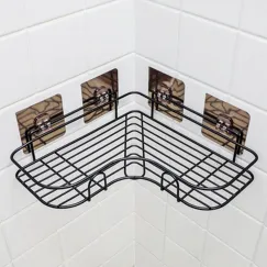 Shower Caddy Corner Shelf, Adhesive Bathroom Storage Shower Caddy Wall Mounted No Drilling & Rustproof Corner Rack Organizer for Bathroom and Kitchen, Black