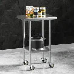 Cefito Stainless Steel Kitchen Benches Work Bench Wheels 61X46CM 430