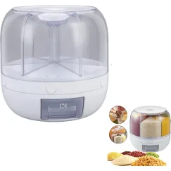 Rotating Storage Container - 5 KG - Storage Container - Food Container - Storage Jar - Food Dispenser - Cornflakes Dispenser - Cereal Dispenser - Rice Dispenser - BPA Free - For Breakfast Cereals - Rotating Food Dispenser With 6 Compartments - Kitchen Org