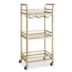 Artiss Kitchen Island Cart Trolley Rolling Serving Storage Wine Glass 43cm Gold