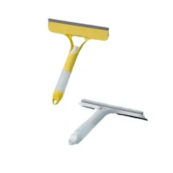 3 in 1 Window Cleaning Scraper, Cleaner Window Squeegee with Sprayer, Squeegee and Scrubber Spray Bottle Window Squeegee for Shower Glass,Mirrors(Yellow+White)