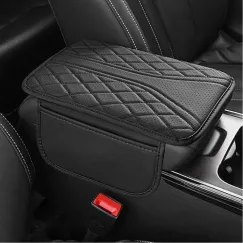 Car Center Console Cover, Upgraded Leather Car Armrest Cover, Beige | Middle Console Cover with 2 Storage Pockets, Non-Slip Car Interior Accessories, Fits All Sedans SUVs Trucks