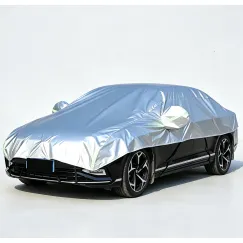 Half Car Cover Sedan with Green Reflective Strip,All Weather Car Body Cover for Sun, Rain, Dust(Fit medium sedans,medium SUVs Length 4.5m to 5.2m)-silver