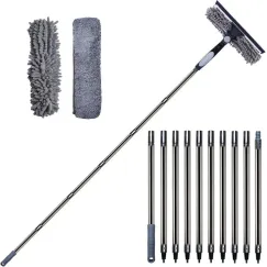 2-in-1 Window Squeegee with Telescopic Handle, 4.5m, Gray - Effective Cleaning for High Windows, Cars, Showers, Indoors & Outdoors