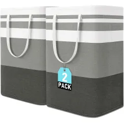 Freestanding Laundry Basket Collapsible Laundry Hamper 2-Pack Large Clothes Storage Bin Foldable Laundry Baskets for Bedroom, Bathroom, Laundry Room