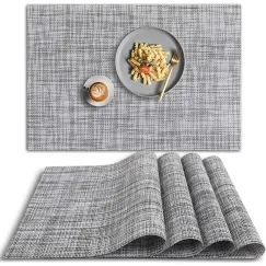 PVC placemat, 4 pieces non-slip heat-resistant placemats, washable vinyl placemats, set of 4 - gray