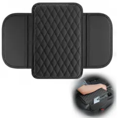 Thin Car Center Console Cover,Leather+Memory Foam Car Armrest Cover with 2 Storage Bags,Universal Car Storage Organizer Car Accessories Interior for Most Cars Trucks SUVs (Black)