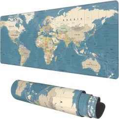 Large 80x30x0.2cm World Map Desk Mat, Non Slip Stitched Edge Keyboard Mouse Pad for Off Home