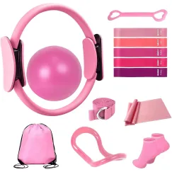 13-Piece Pilates Equipment Set for Women - Yoga & Fitness Set - Home Pilates Training Set - Home Gym Set - Exercise Bands - Resistance Band - Exercise Ball - Beginner Yoga Set with Pilates Ring, 24 cm Yoga Ball, 5 Resistance Bands, Magic Circle